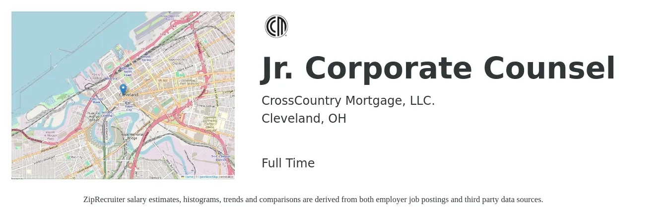 CrossCountry Mortgage, LLC. job posting for a Jr. Corporate Counsel in Cleveland, OH with a salary of $6,500 Monthly with a map of Cleveland location.