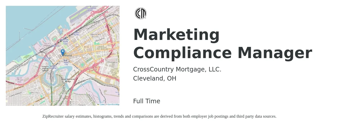 CrossCountry Mortgage, LLC. job posting for a Marketing Compliance Manager in Cleveland, OH with a salary of $38 to $66 Hourly with a map of Cleveland location.