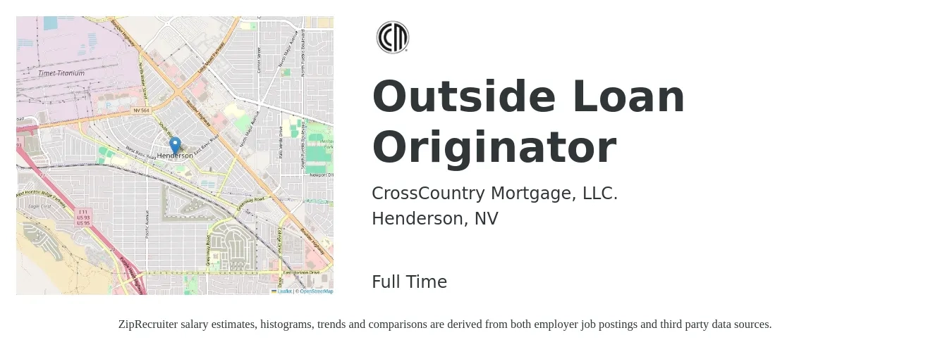 CrossCountry Mortgage, LLC. job posting for a Outside Loan Originator in Henderson, NV with a salary of $14 to $42 Hourly with a map of Henderson location.