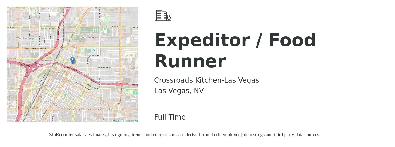 Crossroads Kitchen-Las Vegas job posting for a Expeditor / Food Runner in Las Vegas, NV with a salary of $10 to $16 Hourly with a map of Las Vegas location.