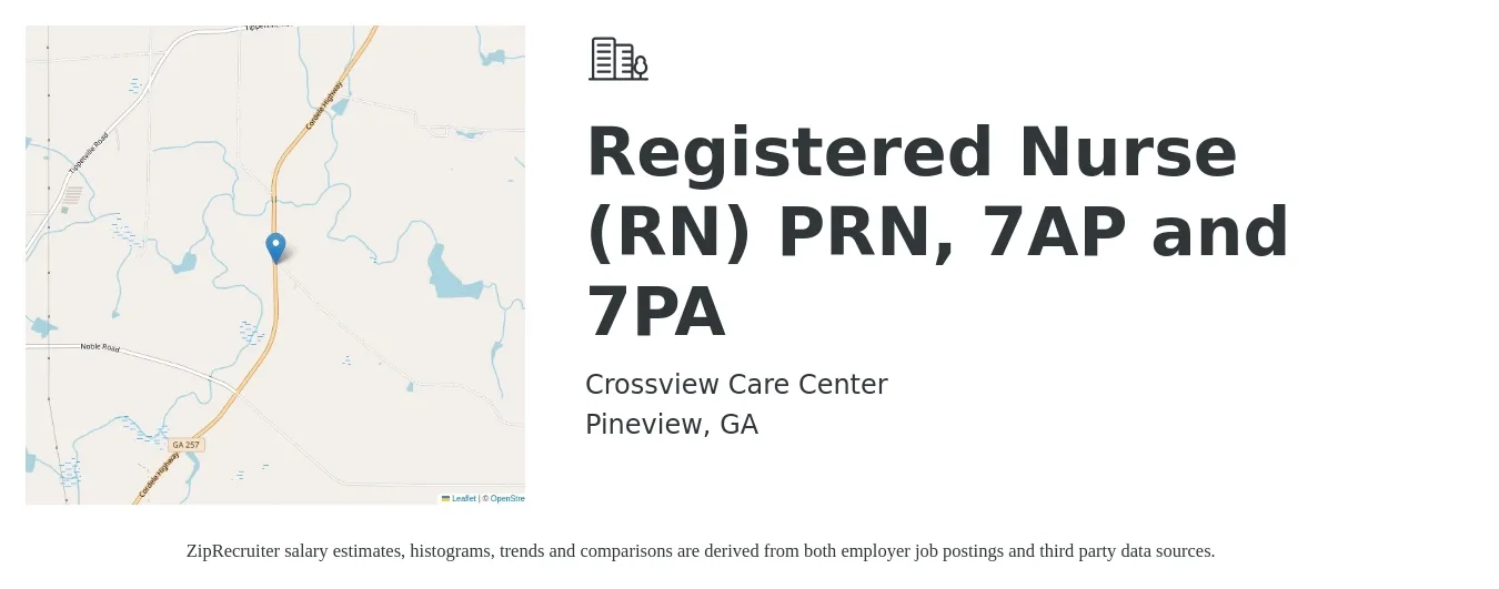 Crossview Care Center job posting for a Registered Nurse (RN) PRN, 7AP and 7PA in Pineview, GA with a salary of $29 to $44 Hourly with a map of Pineview location.