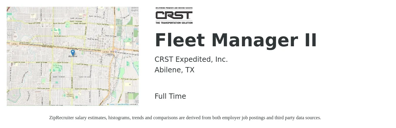 CRST Expedited, Inc. job posting for a Fleet Manager II in Abilene, TX with a salary of $45,600 to $77,600 Yearly with a map of Abilene location.