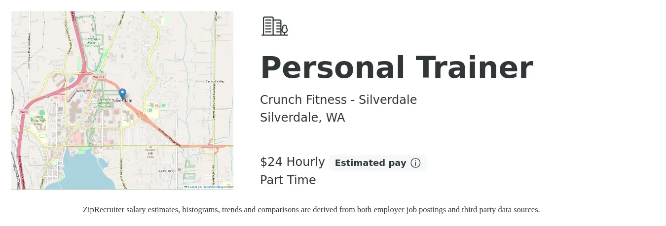 Crunch Fitness - Silverdale job posting for a Personal Trainer in Silverdale, WA with a salary of $25 Hourly with a map of Silverdale location.