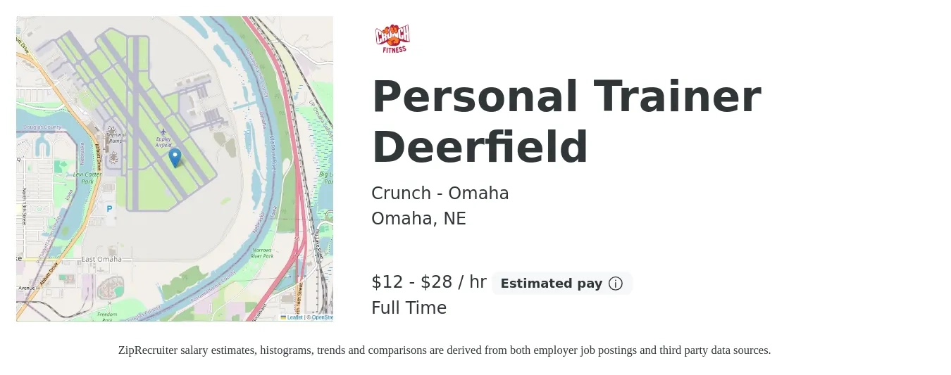 Crunch - Omaha job posting for a Personal Trainer Deerfield in Omaha, NE with a salary of $13 to $30 Hourly with a map of Omaha location.