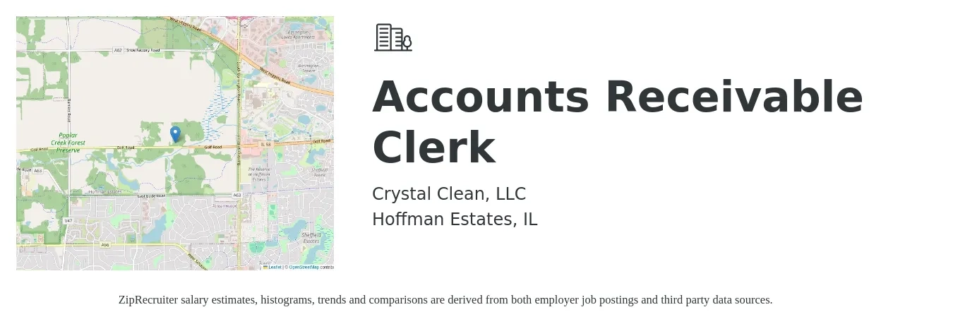 Crystal Clean, LLC job posting for a Accounts Receivable Clerk in Hoffman Estates, IL with a salary of $19 to $24 Hourly with a map of Hoffman Estates location.