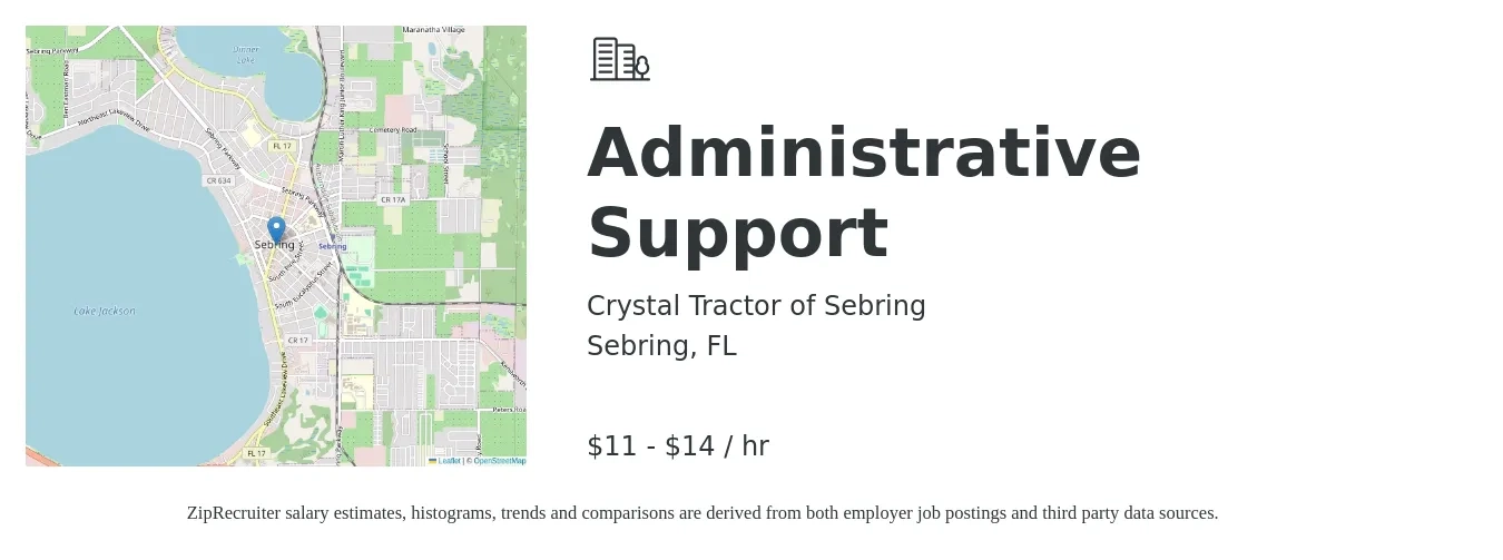 Crystal Tractor of Sebring job posting for a Administrative Support in Sebring, FL with a salary of $12 to $15 Hourly with a map of Sebring location.