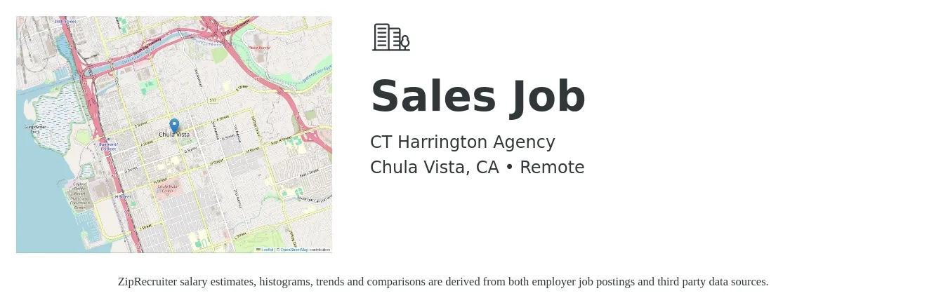 CT Harrington Agency job posting for a Sales Job in Chula Vista, CA with a salary of $1,500 to $5,000 Weekly with a map of Chula Vista location.