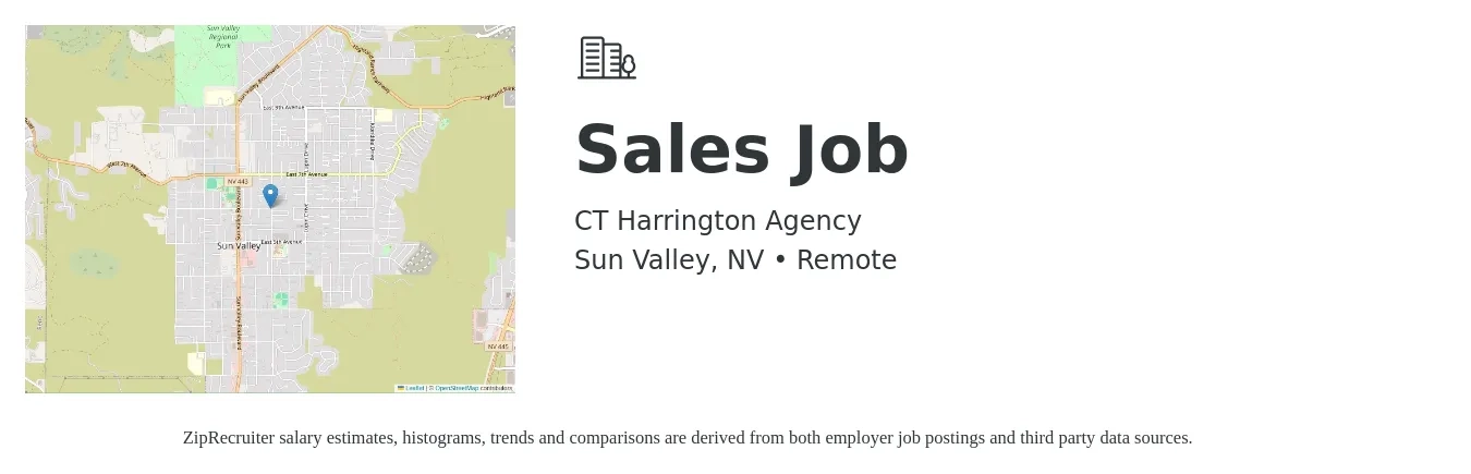 CT Harrington Agency job posting for a Sales Job in Sun Valley, NV with a salary of $1,500 to $5,000 Weekly with a map of Sun Valley location.