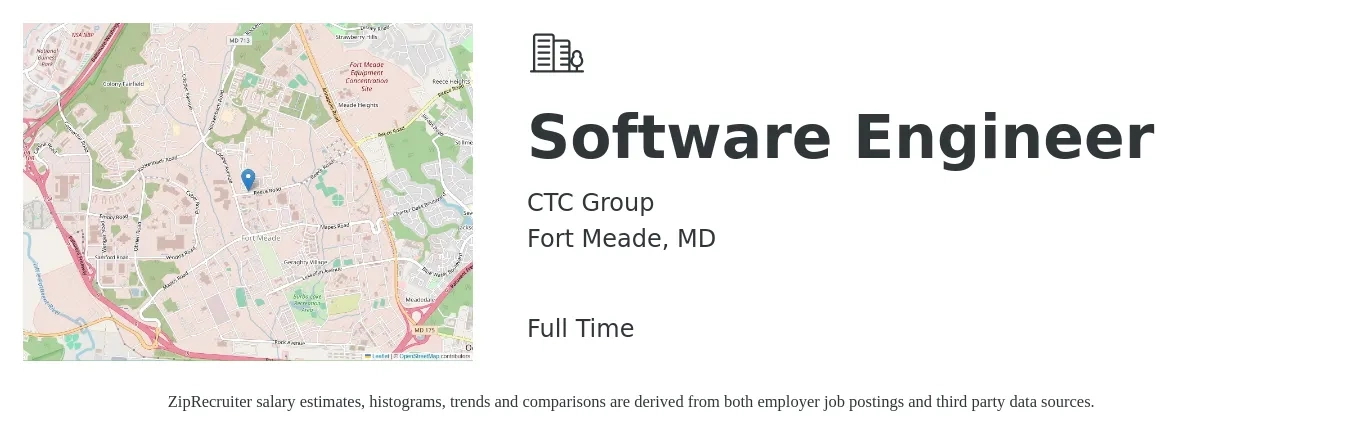 CTC Group job posting for a Software Engineer in Fort Meade, MD with a salary of $133,700 to $192,700 Yearly with a map of Fort Meade location.