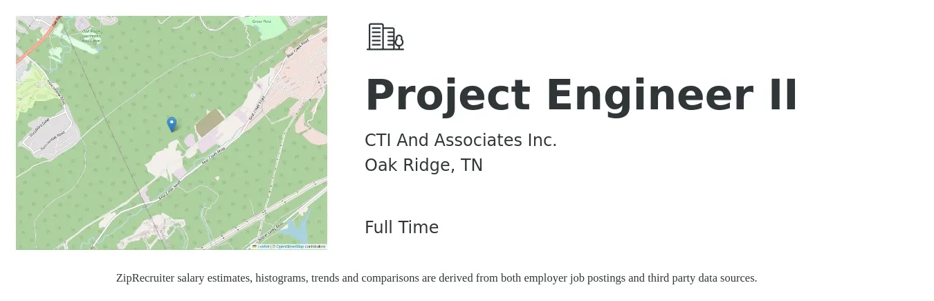 CTI And Associates Inc. job posting for a Project Engineer II in Oak Ridge, TN with a salary of $64,200 to $89,800 Yearly with a map of Oak Ridge location.