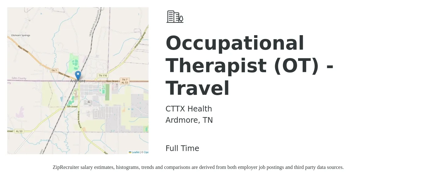 CTTX Health job posting for a Occupational Therapist (OT) - Travel in Ardmore, TN with a salary of $34 to $45 Hourly with a map of Ardmore location.