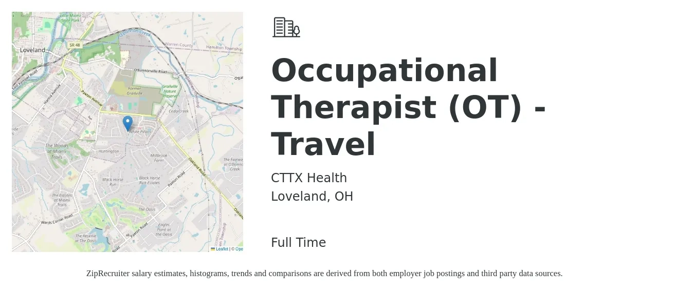 CTTX Health job posting for a Occupational Therapist (OT) - Travel in Loveland, OH with a salary of $38 to $51 Hourly with a map of Loveland location.