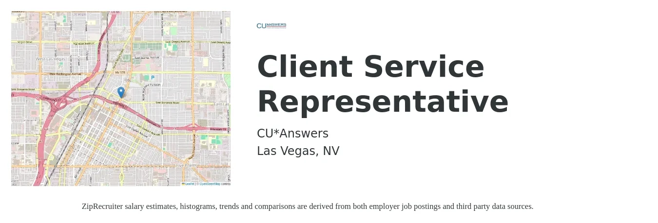 CU*Answers job posting for a Client Service Representative in Las Vegas, NV with a salary of $15 to $20 Hourly with a map of Las Vegas location.