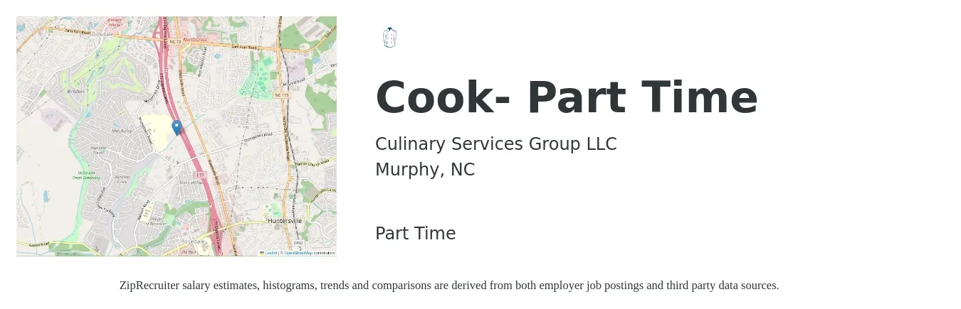 Culinary Services Group LLC job posting for a Cook- Part Time in Murphy, NC with a salary of $13 to $18 Hourly with a map of Murphy location.