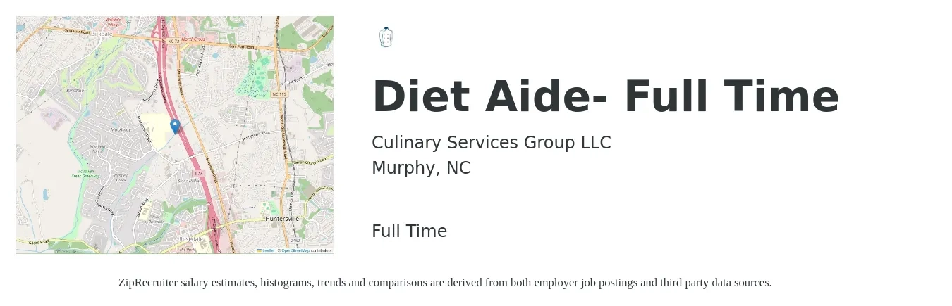 Culinary Services Group LLC job posting for a Diet Aide- Full Time in Murphy, NC with a salary of $13 to $16 Hourly with a map of Murphy location.