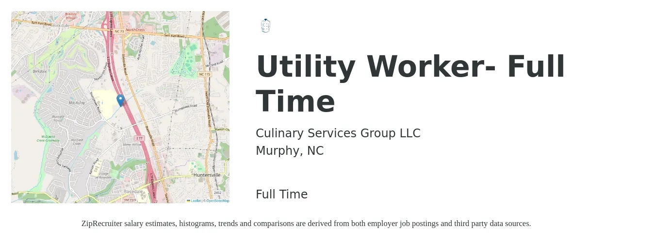 Culinary Services Group LLC job posting for a Utility Worker- Full Time in Murphy, NC with a salary of $14 to $17 Hourly with a map of Murphy location.