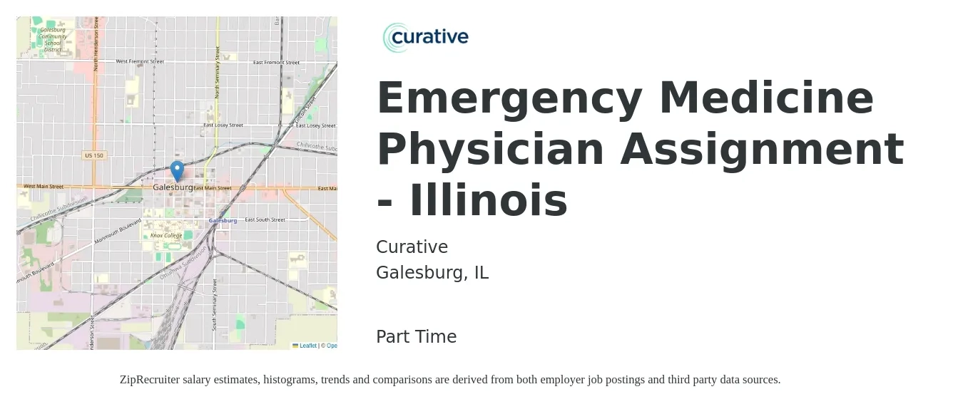 Curative job posting for a Emergency Medicine Physician Assignment - Illinois in Galesburg, IL with a salary of $122 to $194 Hourly with a map of Galesburg location.