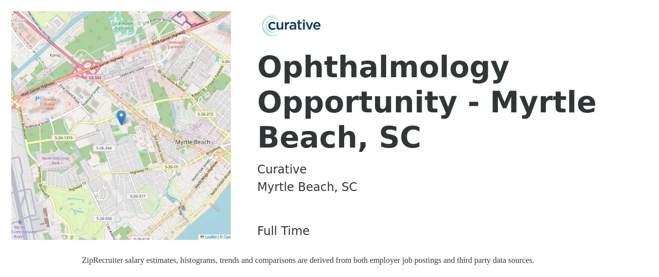 Curative job posting for a Ophthalmology Opportunity - Myrtle Beach, SC in Myrtle Beach, SC with a salary of $19 to $27 Hourly with a map of Myrtle Beach location.