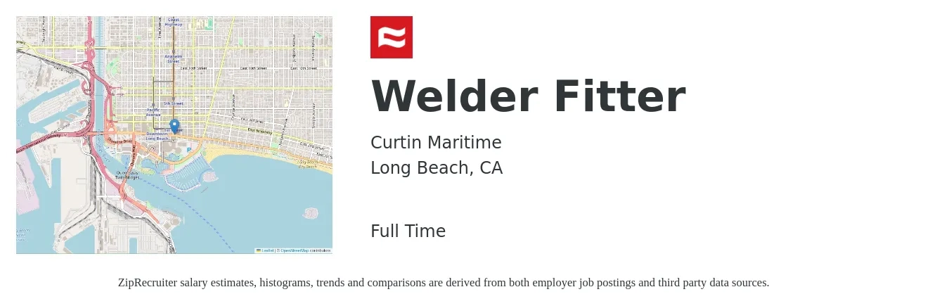 Curtin Maritime job posting for a Welder Fitter in Long Beach, CA with a salary of $30 to $40 Hourly with a map of Long Beach location.