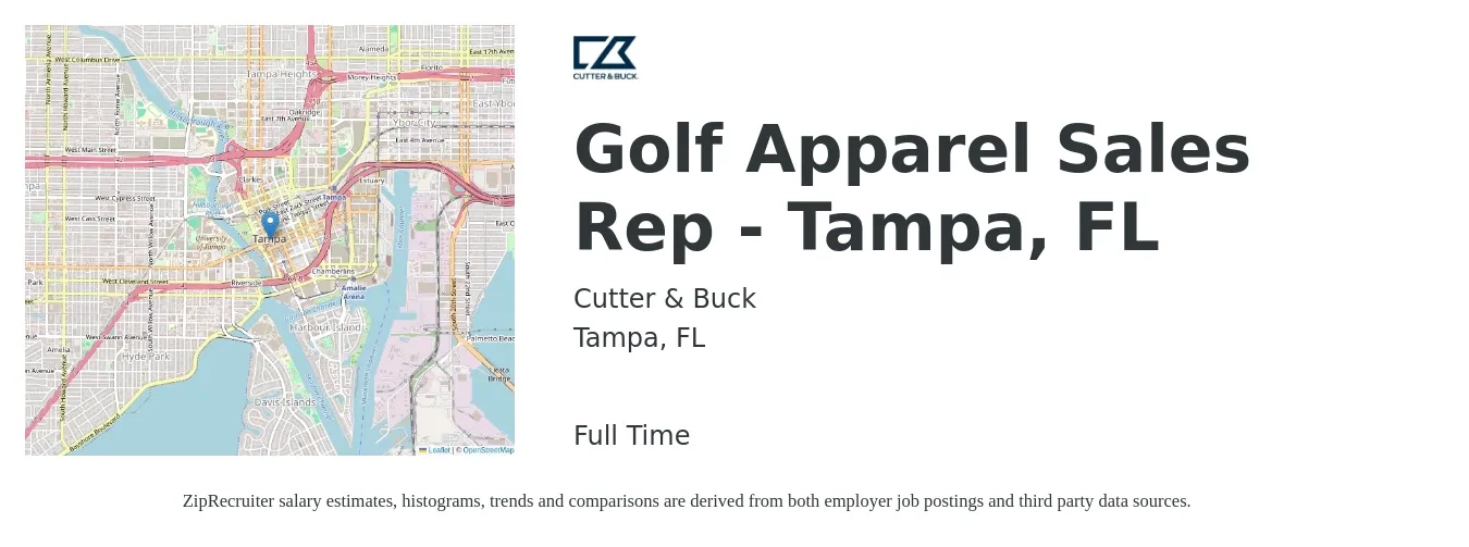 Cutter & Buck job posting for a Golf Apparel Sales Rep - Tampa, FL in Tampa, FL with a salary of $50,600 to $87,900 Yearly with a map of Tampa location.