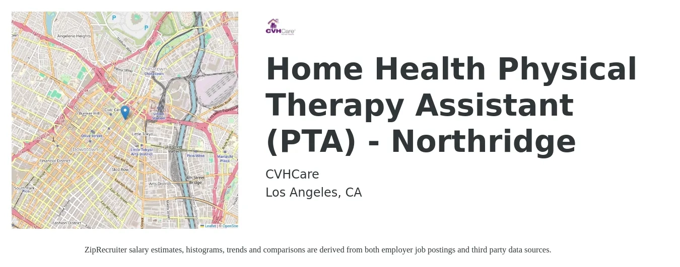 CVHCare job posting for a Home Health Physical Therapy Assistant (PTA) - Northridge in Los Angeles, CA with a salary of $78,000 Yearly with a map of Los Angeles location.
