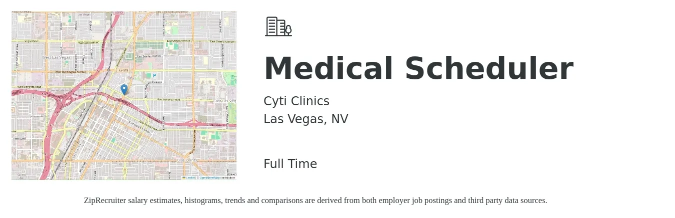 Cyti Clinics job posting for a Medical Scheduler in Las Vegas, NV with a salary of $17 Hourly with a map of Las Vegas location.