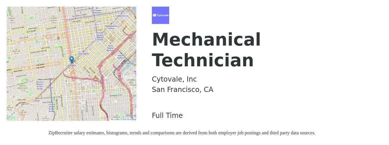 Cytovale, Inc job posting for a Mechanical Technician in San Francisco, CA with a salary of $23 to $34 Hourly with a map of San Francisco location.