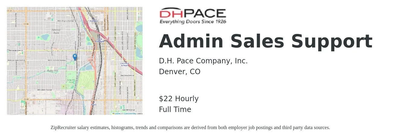 D.H. Pace Company, Inc. job posting for a Admin Sales Support in Denver, CO with a salary of $23 Hourly with a map of Denver location.