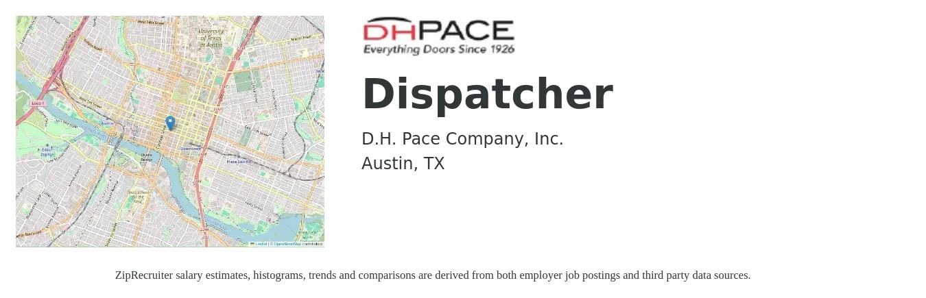 D.H. Pace Company, Inc. job posting for a Dispatcher in Austin, TX with a salary of $17 to $24 Hourly with a map of Austin location.