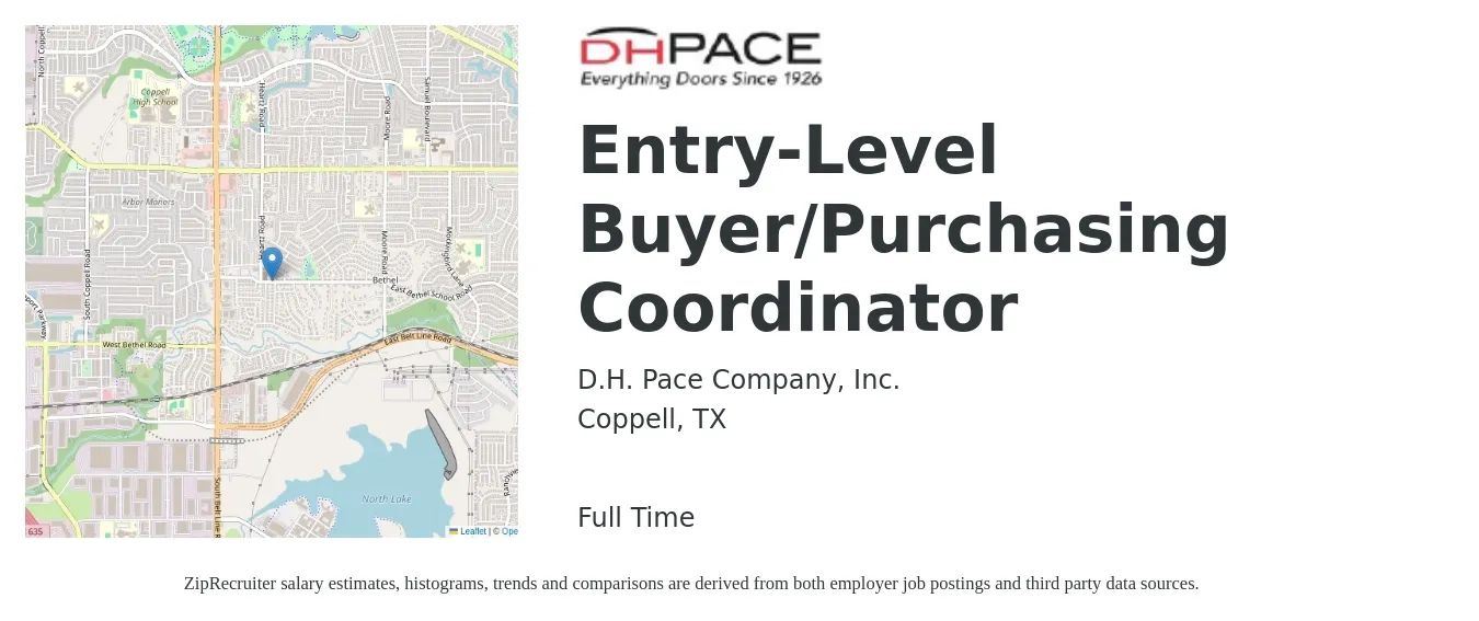 DH Pace Company, Inc. job posting for a Entry-Level Buyer/Purchasing Coordinator in Coppell, TX with a salary of $20 to $26 Hourly with a map of Coppell location.