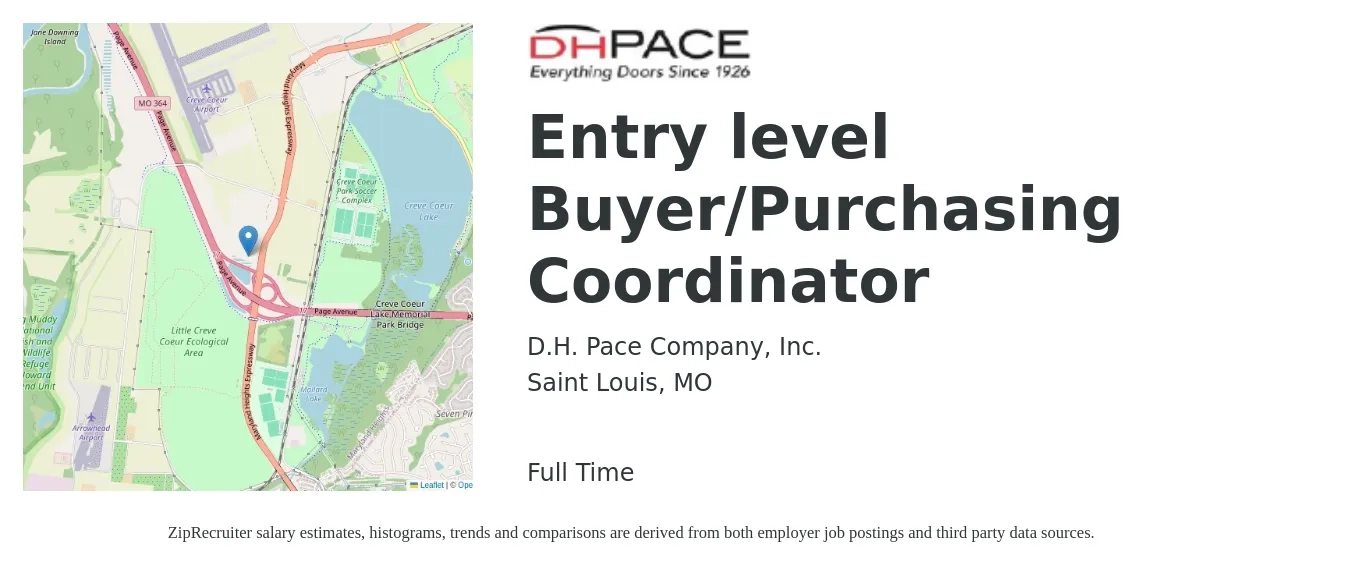 D.H. Pace Company, Inc. job posting for a Entry level Buyer/Purchasing Coordinator in Saint Louis, MO with a salary of $20 to $27 Hourly with a map of Saint Louis location.