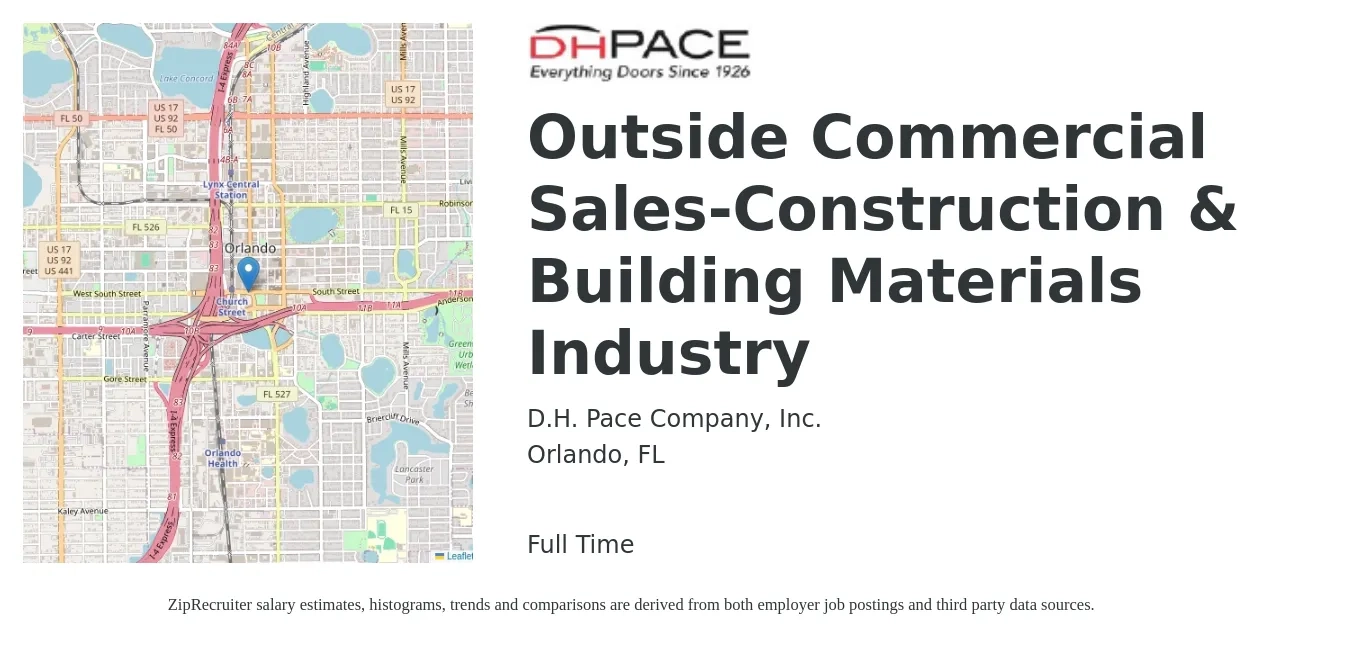 D.H. Pace Company, Inc. job posting for a Outside Commercial Sales-Construction & Building Materials Industry in Orlando, FL with a salary of $49,000 to $84,000 Yearly with a map of Orlando location.