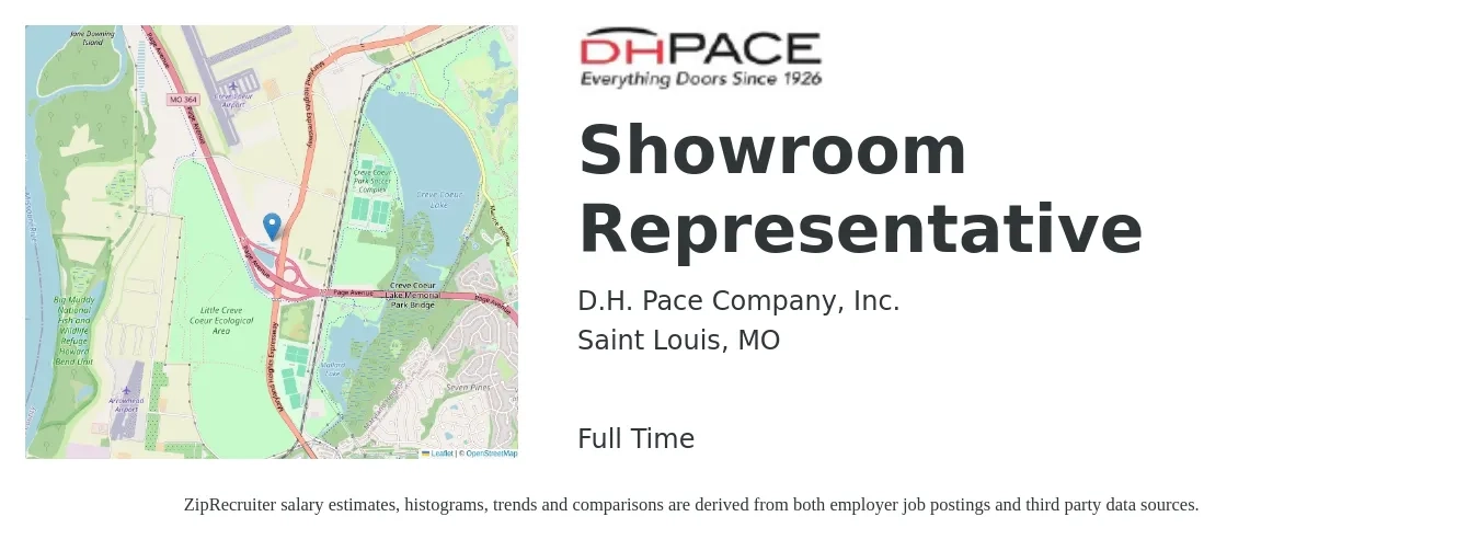 D.H. Pace Company, Inc. job posting for a Showroom Representative in Saint Louis, MO with a salary of $17 to $26 Hourly with a map of Saint Louis location.