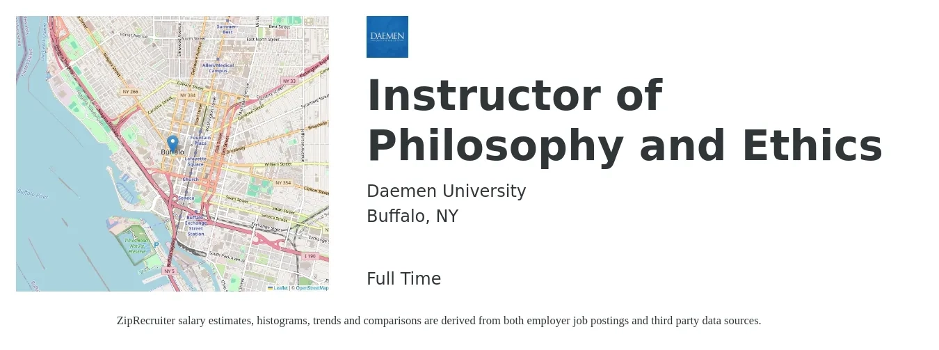 Daemen University job posting for a Instructor of Philosophy and Ethics in Buffalo, NY with a salary of $16 to $24 Hourly with a map of Buffalo location.