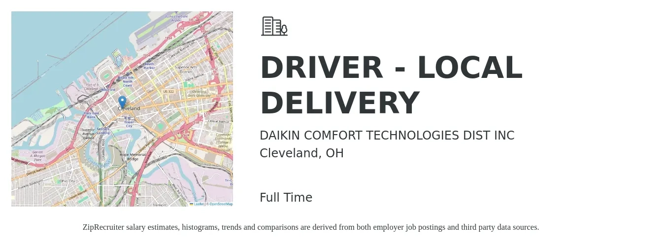 DAIKIN COMFORT TECHNOLOGIES DIST INC job posting for a DRIVER - LOCAL DELIVERY in Cleveland, OH with a salary of $19 to $94 Hourly with a map of Cleveland location.