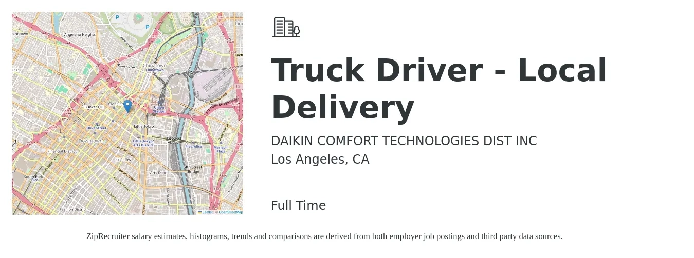 DAIKIN COMFORT TECHNOLOGIES DIST INC job posting for a Truck Driver - Local Delivery in Los Angeles, CA with a salary of $24 to $34 Hourly with a map of Los Angeles location.