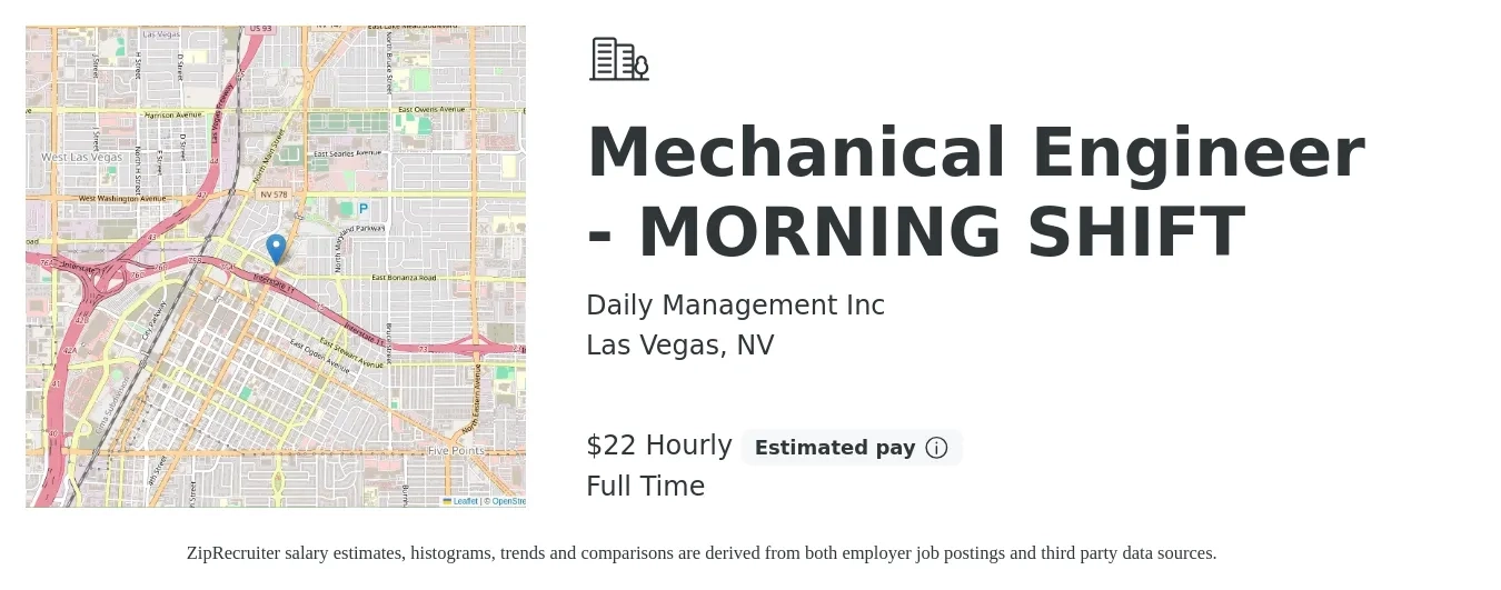 Daily Management Inc job posting for a Mechanical Engineer - MORNING SHIFT in Las Vegas, NV with a salary of $23 Hourly with a map of Las Vegas location.