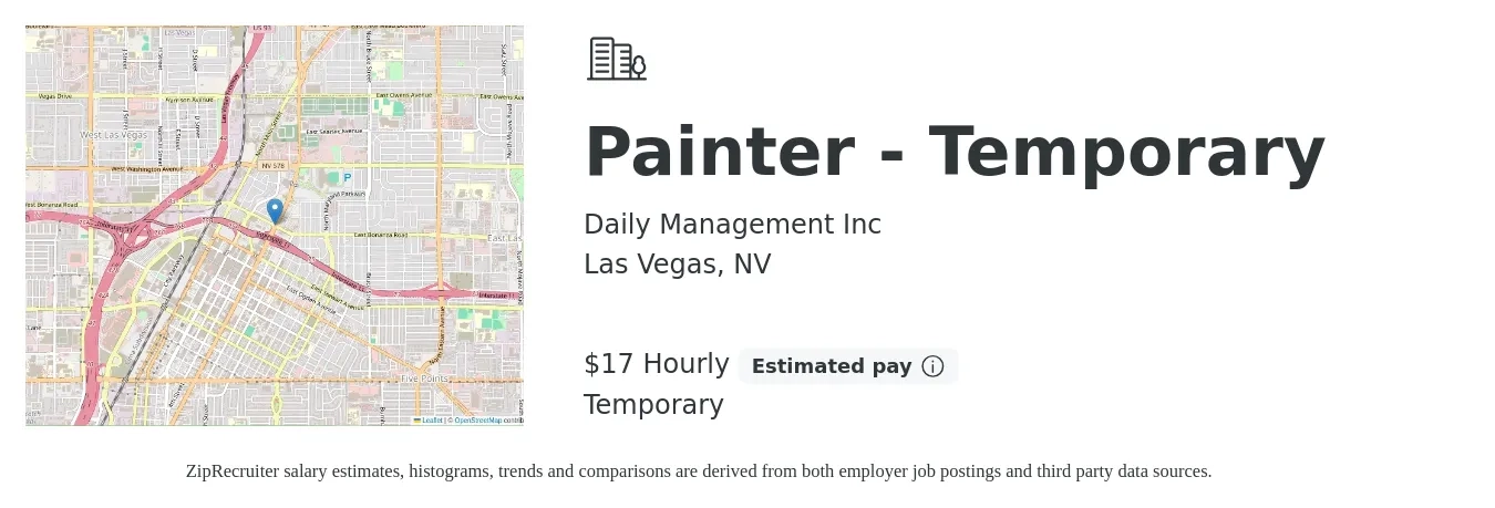 Daily Management Inc job posting for a Painter - Temporary in Las Vegas, NV with a salary of $18 Hourly with a map of Las Vegas location.