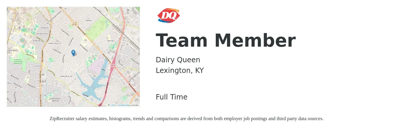 Dairy Queen job posting for a Team Member in Lexington, KY with a salary of $10 to $14 Hourly with a map of Lexington location.