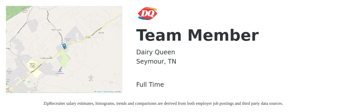 Dairy Queen job posting for a Team Member in Seymour, TN with a salary of $10 to $13 Hourly with a map of Seymour location.