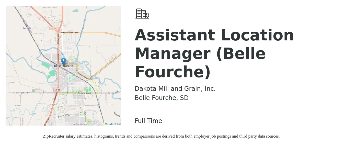 Dakota Mill and Grain, Inc. job posting for a Assistant Location Manager (Belle Fourche) in Belle Fourche, SD with a salary of $15 to $22 Hourly with a map of Belle Fourche location.