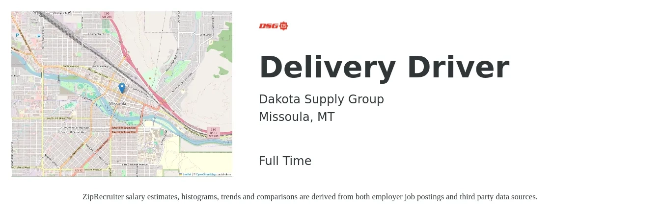 Dakota Supply Group job posting for a Delivery Driver in Missoula, MT with a salary of $16 to $20 Hourly with a map of Missoula location.