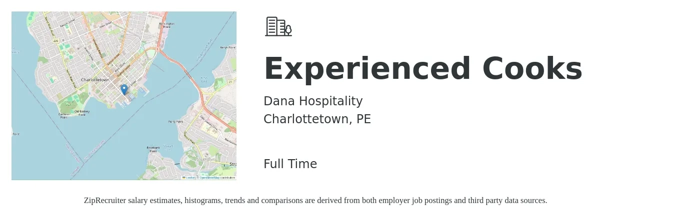 Dana Hospitality job posting for a Experienced Cooks in Charlottetown, PE with a map of Charlottetown location.