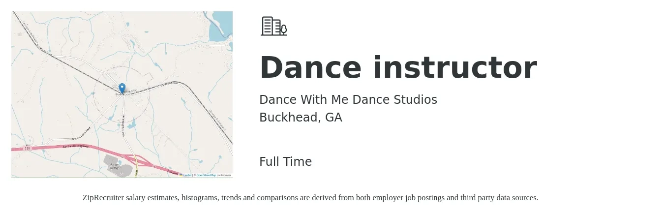 Dance With Me Dance Studios job posting for a Dance instructor in Buckhead, GA with a salary of $25 to $40 Hourly with a map of Buckhead location.