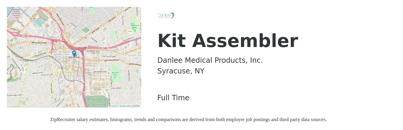 Danlee Medical Products, Inc. job posting for a Kit Assembler in Syracuse, NY with a salary of $16 to $20 Hourly with a map of Syracuse location.