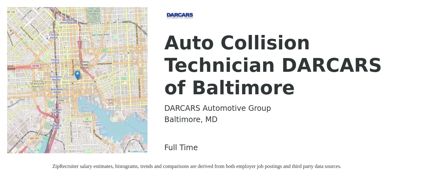 DARCARS Automotive Group job posting for a Auto Collision Technician DARCARS of Baltimore in Baltimore, MD with a salary of $22 to $34 Hourly with a map of Baltimore location.
