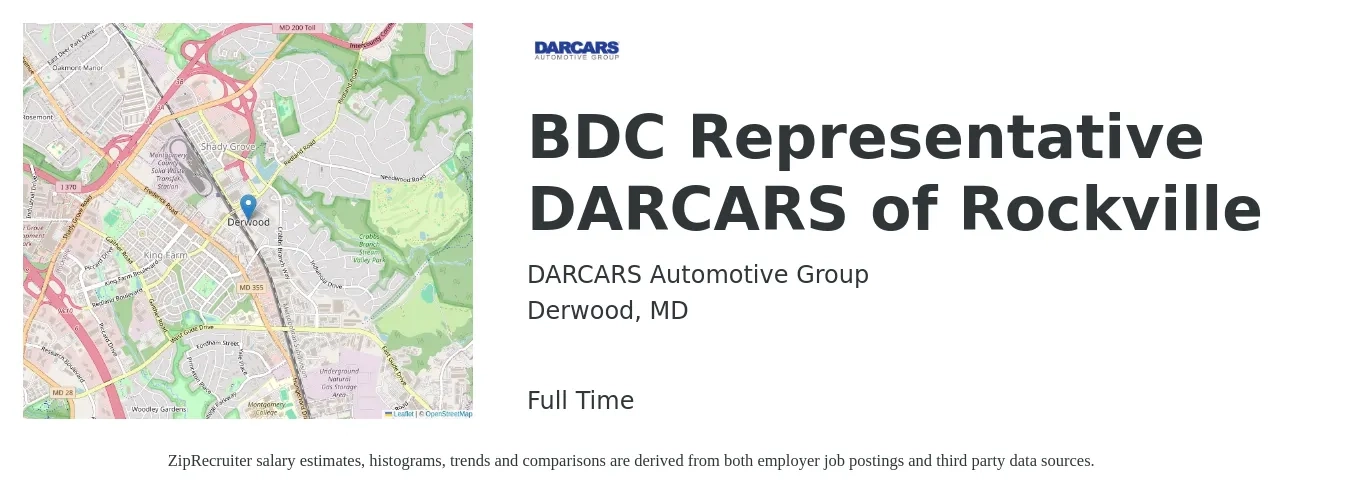 DARCARS Automotive Group job posting for a BDC Representative DARCARS of Rockville in Derwood, MD with a salary of $16 to $21 Hourly with a map of Derwood location.