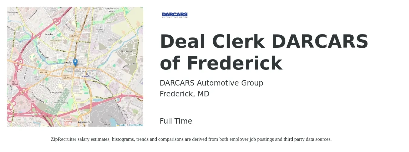 DARCARS Automotive Group job posting for a Deal Clerk DARCARS of Frederick in Frederick, MD with a map of Frederick location.