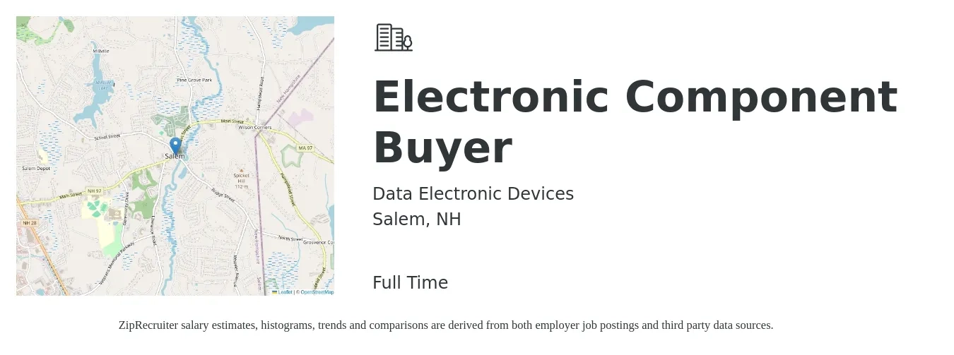 Data Electronic Devices job posting for a Electronic Component Buyer in Salem, NH with a salary of $22 to $29 Hourly with a map of Salem location.