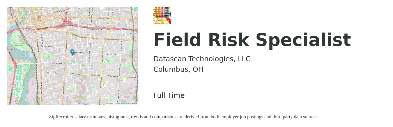 Datascan Technologies, LLC job posting for a Field Risk Specialist in Columbus, OH with a map of Columbus location.